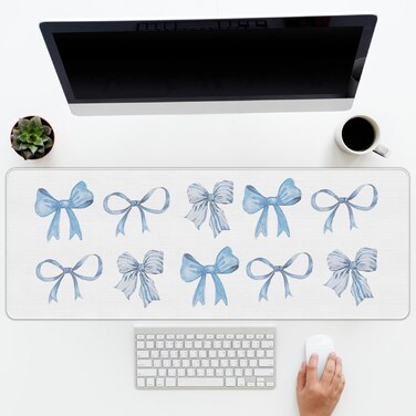 Newdv Floral Blue Mouse Pad Flower Computer Mat,Hydrangea Cute Extended Large XXL Gaming Mouse Pad Summer Flroal Desk Mat,White and Blue Computer Mat for Desktop Aesthetic Mouse Pads 31.5x11.8