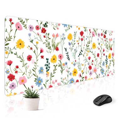Stanoha Mousepad Desk Mat Gaming Large Keyboard Cute Office Desktop Computer Laptop White Floral XXL Long Big Kawaii Aesthetic Girly Pretty Design Women Girl Gamer Oversized Wide 30x12'' Mousepad