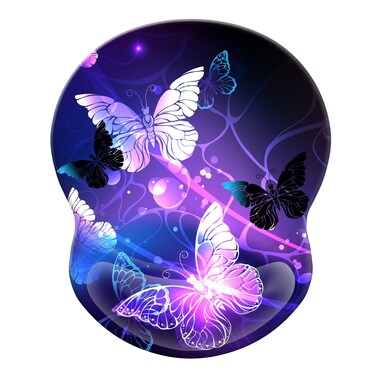 Wrist Support Mouse Pad Anti Slip Rubber Wrist Rest Mousepad 8.75in X7.5in Small Desktop Notebook Mouse Mat for Working and Gaming (Purple Butterfly Wrist)