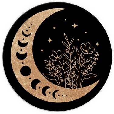 TNUW Boho Moon Phase Botanical Crescent Moon Mouse Pad 7.9x7.9 Inch,Non-Slip Rubber Base Mousepads for Home Girls Room Dorm,Girls Women Boho Lovers Gifts