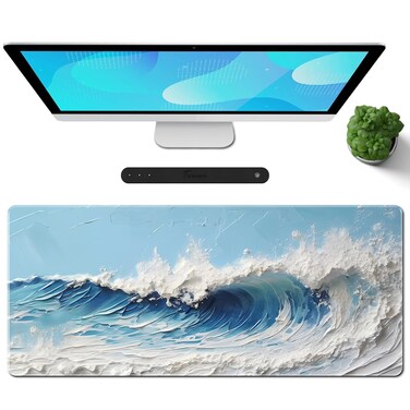 Galdas Gaming Mouse Pad XXL XL Large Mouse Pad Long Extended Big Mousepad Non-Slip Rubber Keyboard Mouse Pad with Stitched Edges for Laptop Home Office (31.5x11.8x0.08 Inch) &hellip; (Painting Waves)