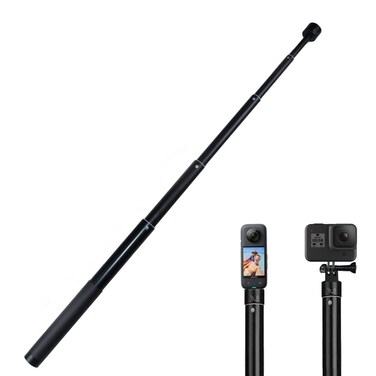 15-66.2 inch Invisible Selfie Stick,1/4" Extended Monopod Pole Compatible with GoPro Hero 13 12 11 10 9 8 7 Insta360 AKASO EK7000 Brave 4 Brave 7 LE DJI Osmo Action and More,Black ﻿