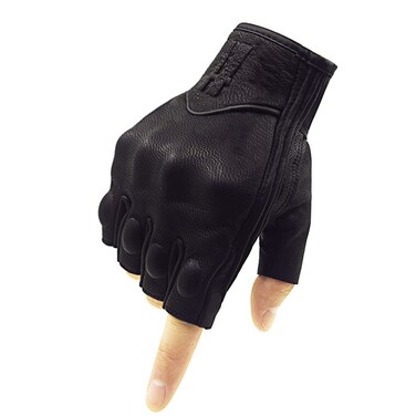 Harssidanzar Half Finger Motorcycle Gloves,for Mens Leather Riding Driving Gloves with Hand Knuckle GM037,Saddle,Size,XL