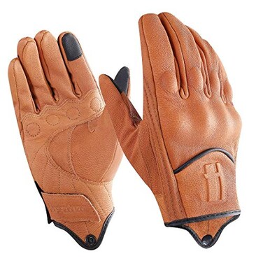 Harssidanzar Mens Full Finger Goatskin Leather Touchscreen Motorcycle Gloves Upgrade GM028,Tan,Size L