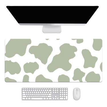 Sage Green Cow Print Desk Mat, Desk Accessory, Cute Workspace, Trendy Workspace, Trendy, 35.4x15.7in Large Gaming Mouse Pad, Cute Desk Topper, Pretty Desk Pad