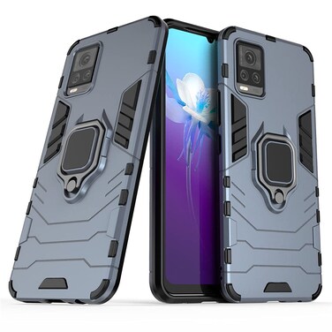 Compatible with VIVO V20 Case, Metal Ring Grip Kickstand Shockproof Hard Bumper (Works with Magnetic Car Mount) Dual Layer Rugged Cover (Black)