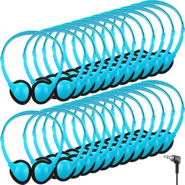 Konohan 30 Pack Headphones Bulk for Kids Classroom Headphones Student Headphones for School Class Set Headphones Adjustable on Ear Headphones Wire Headphones with 3.5 mm Jack for Kids Adults(Blue)