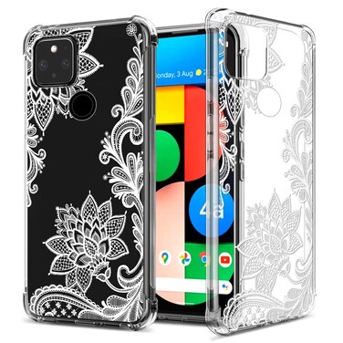 GREATRULY Floral Clear Case for Pixel 4a 5G [NOT Fit Pixel 4a 4G] for Women/Girls,Pretty Phone Case for Google Pixel 4a 5G,Flower Design Slim Soft Drop Proof TPU Bumper Silicone Cover Shell,FL-S