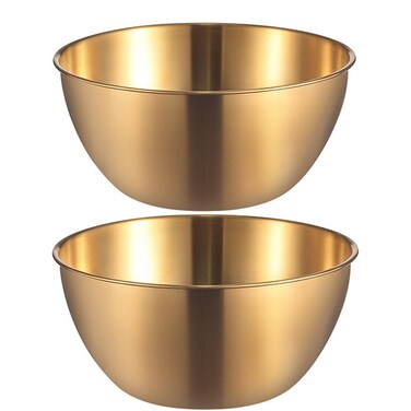 AIYoo Stainless Steel Salad Bowls Set of 2 Mixing Bowl with Measurement Markings Snacks Bowls, Small 0.74 Quart Gold Serving Bowls for Mixing, Cooking, Prepping and Home Kitchen Food Storage Bowls