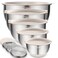 Wildone Mixing Bowls with Lids Set, 5PCS Stainless Steel Khaki Nesting Bowls with 3 Grater Attachments, Measurement Marks &amp; Non-Slip Bottoms, Size 5, 3, 2, 1.5, 0.63 QT, Great for Mixing &amp; Serving