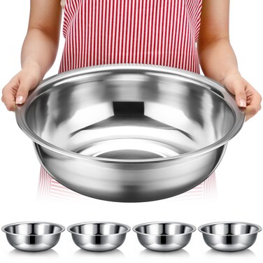 Nuogo 4 Pcs Stainless Steel Mixing Bowls Metal Mixing Bowls Extra Large Bowl Salad Bowl Basin Deeper Edge Dishwasher Safe Mirror Finish for Home and Commercial, Silver (13 Inch 8 Qt)