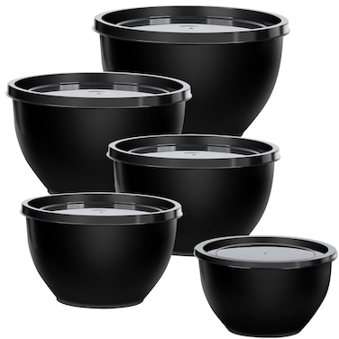 Greentainer 5-Piece Plastic Mixing Bowls with Lids Set for Kitchen, Nesting Bowls for Mixing, Baking, Prepping, Cooking and Serving Food, Black Mixing Bowls Dishwasher, Microwave Safe