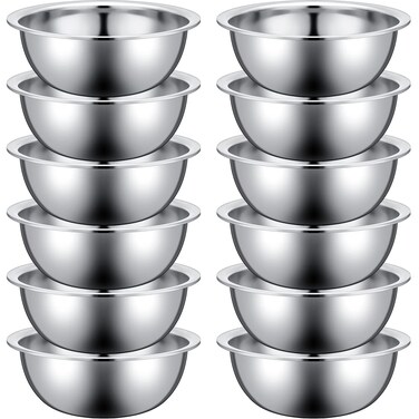 Pinkunn Set of 12 Stainless Steel Mixing Bowls, Nesting Metal Prep Bowls Bulk Kitchen Large Mixing Salad Bowls Reusable Baking Food Bowl for Hotel Restaurant Home Cooking, Silver(9.45 x 3.15 Inch)
