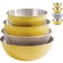 EHERDM Stainless Steel Mixing Bowls and Colander Set Mixing Bowls with Scale Salad Bowl with Colander Fine Mesh Strainer Basket Baking Bowl Set Cooking Scale Bowl for Kitchen Decoration Yellow