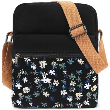 Leaper Girls Crossbody Purses 2 PCS Floral Messenger Bag Canvas Crossbody Bag and Purse Set for Women Floral Black