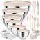 E-far 25PCS Mixing Bowls with Lid Set, Stainless Steel Nesting Prep Bowls with Grater Attachments Kitchen Gadgets Non-Slip Bottoms for Cooking, Serving, Food Storage, 4.6/2.6/2/1.5/1/0.7QT - Khaki