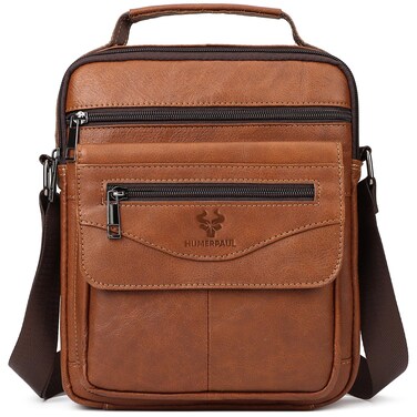 HUMERPAUL Small Messenger Bag for Men Sling Crossbody Shoulder Bag Genuine Leather Handbag Man Purse for Work Business