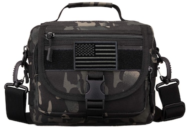 Protector Plus Tactical Messenger Bag Men Small Military MOLLE Crossbody Pack Tool Briefcase Assault Gear Handbags Outdoor Utility Carry Satchel (Patch Included), Black Camo