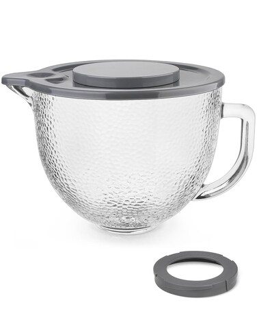 Hammered Glass Mixing Bowl 5 QT, Mixing Bowl for KitchenAid 4.5 and 5 Quart Tilt-Head Stand Mixers, Stand Mixer 5 Quart Fits Artisan KSM150, RRK150, KSM100, K45SS, KSM90, KSM95, K45, KSM110, 5KSM125