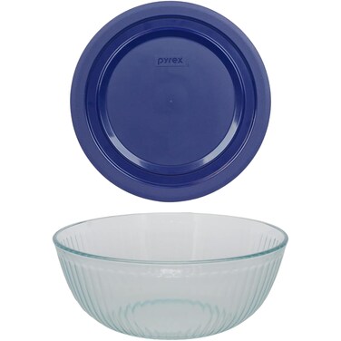 Pyrex 4.5 Quart Glass Mixing Bowl With Blue Lid - 7404 - Sculpted