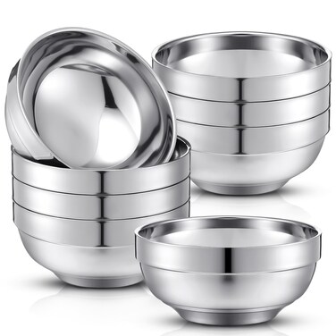 Funnymoom 8 Pack Stainless Steel Bowls Double Walled Insulated Soup Bowls Ice Cream Bowls Metal Mixing Bowls Nesting Bowls for Serving Soup Rice Cereal (24 oz)