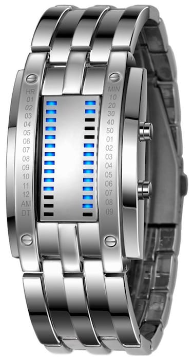 FANMIS Binary Matrix Blue LED Digital Waterproof Watch Mens Classic Creative Fashion Silver Wrist Watches (Silver Blue)