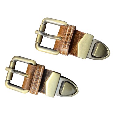 RUSTIC TOWN Leather Bag Replacement Push Clip Clasp Lock Pack of 2 - Quick Release Metal Fasteners Buckles for all Satchel, Messenger, Briefcase Bag (Brown Clip with White Stitching)