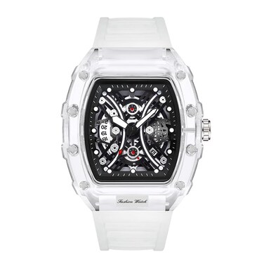 oyeaho Men Watch Tonneau Casual Wrist Watch Soft Silicon Band Fashion Cool Watch for Men White