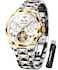 OUPINKE Skeleton Automatic Mens Watches White Mechanical Self Winding Tourbillon Luxury Dress Wristwatch