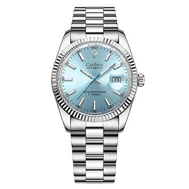 CADISEN Men Automatic Watch Sapphire Luxury Mechanical Wristwatch Stainless Steel Waterproof Watch Casual Homage (8214BLUE)