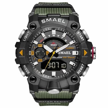 SMAEL Men's Analog-Digital Sport Watch Outdoor Military Army Green Wristwatch with Alarm Dual Time Waterproof LED Stopwatch