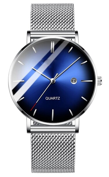 BESTKANG Men's Fashion Minimalist Wrist Watch Waterproof Watches Simple Ultra Thin Watches Analog Quartz Date with Stainless Steel Mesh Band (Silver)