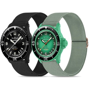 Laband 2 Pack Stretchy Band for Blancpain x Swatch, Soft Nylon Stap Compatible with Blancpain Swatch for Bioceramic SCUBA Fifty Fathoms Women Men with Tool