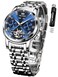 OLEVS Automatic Watch for Men Self Winding Mechanical Luxury Business Stainless Steel Multi Calendar Waterproof Luminous Wrist Watches (Silver Blue)