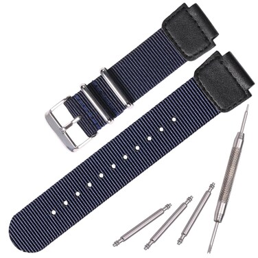 Nylon watch strap for Casio AE1200WH AE-1000 SGW-300H SGW-400 AQ-S810W 18mm Men's Replacement Leather Watch band stainless steel ring (Blue)