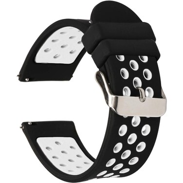 Universal 18mm 20mm 22mm 24mm Width Silicone Watch Band Replacement, Quick Release Rubber Watch Bands for Men &amp; Women (18mm, Black-White)