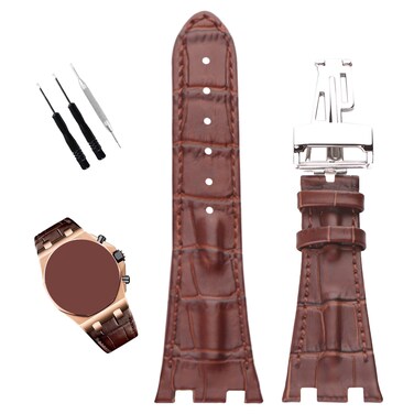 XIW Compatible for 28mm Audemars Piguet AP Royal Oak Offshore Watch 15703 15710 15400 26470 26400 Leather Watch Band Replacement for men Silicone Wirstband Strap women Bracelet, Brown (Brown)