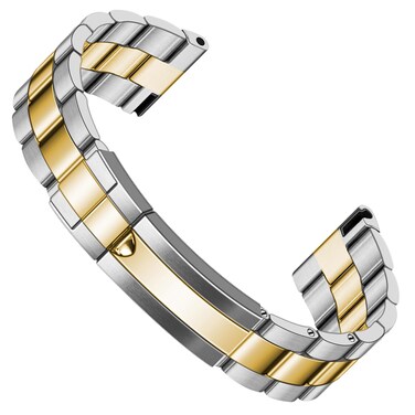 SINAIKE 22mm Watch Band for Men Screw-In Stainless Steel Premium Metal Watch Band Universal Straight with Curved Ends Replacement Strap Deployment Buckle Silver and Gold