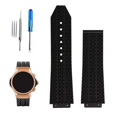 XIW Compatible for 19mm&times; 25mm&times; 22mm Hublot Big Bang Rubber Watch Band Replacement for men Silicone Wirstband Strap women Bracelet, Black