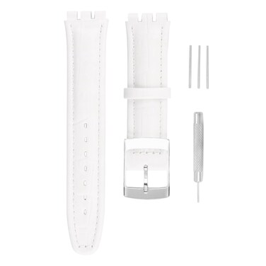 unilabo Leather Watch Band Compatible for Swatch 17mm 19mm (not for skin series) Strap Replacement for men and women wirst watchband, 19mm White