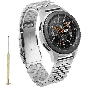Hstrap Simple Metal Watch Band for Women Men Compatible With Samsung Galaxy Watch 6/5/4 40mm 44mm/Galaxy Watch 6 Classic 43mm 47mm, 20mm Screw-in Quick Release Stainless Steel Watch Band Strap Silver