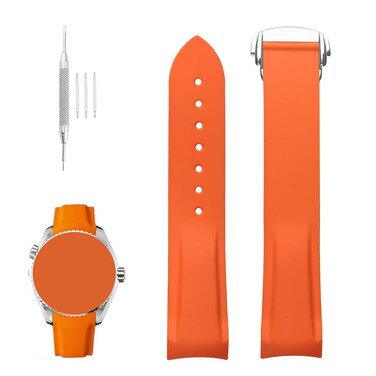 XIW Compatible for Omega Rolex Tudor SEIKO 22mm Seamaster Speedmaster Diver 150M 300M 600M Rubber Watch Band Replacement for men Silicone Wirstband Strap women Bracelet, Orange