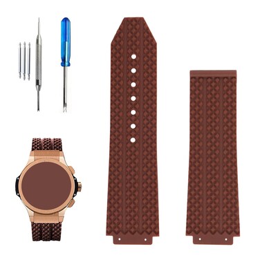XIW Compatible for 19mm&times; 25mm&times; 22mm Hublot Big Bang Rubber Watch Band Replacement for men Silicone Wirstband Strap women Bracelet, Brown