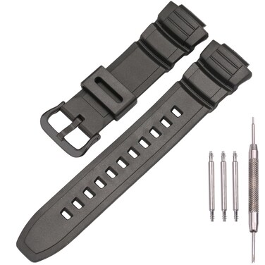 Resin Watchband Compatible with Casio MCW100H MCW-100H WS220 Watch Replacement Strap Orange Black Bracelet (Black metal buckle)