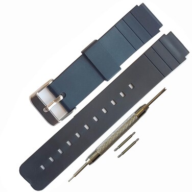 Waterproof Silicone Rubber Watch Strap Watch Band (16mm) for Casio MQ-24/MQ-58/104/76/71/98 (Black/Silver Buckle)