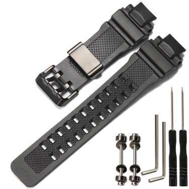 Resin Watch Band Compatible with Casio G-Shock Gravitymaster GA1000 GW-A1000 GWA1100 GW-4000 men's outdoor sports wristband black Bracelet Strap (Silver buckle)