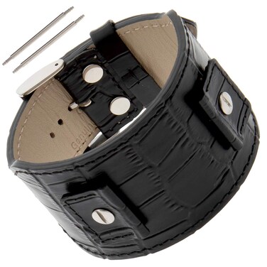 Gilden Gator-Grain Calfskin Leather Cuff Watch Band Bracelet FC30 (Fits watch lugs 18-24 mm, Black)