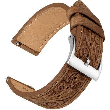 Deeplus 22mm Leather Watch Bands, Western Retro Embossed Leather Bands Compatible with Samsung Galaxy Watch 46/45mm, Gear S3 Frontier, Huawei Watch GT, Garmin Vivoactive 4/Forerunner 945, Retro Brown
