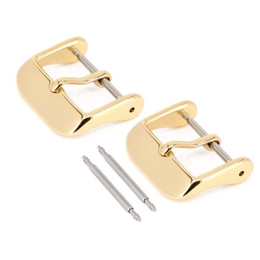 Wellfit 2 Pack Watch Straps Bands Buckle Replacement, Watch Band Clasp, Choice of Color and Size, Vacuum PVD Finish, (16mm, Gold)