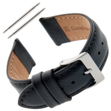 Gilden Unisex 20mm Saffiano Leather Black Watch Strap SAFSTY (20 millimeter end width, Black)